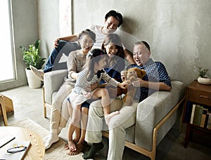 Happy japanese family spending time together