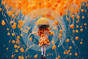 a happy jellyfish girl in an orange shirt, created with Generative AI technology