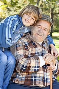 Happy and jolly grandfather and grandson