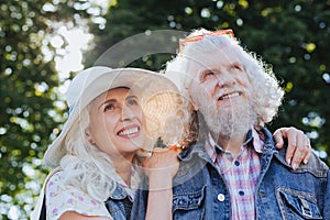 Happy joyful couple being in a great mood