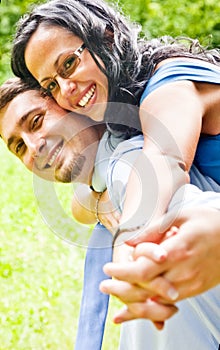 Happy joyful couple having fun outdoor