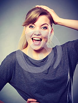 Happy joyful emotional girl portrait.