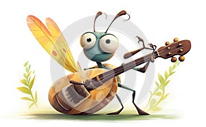 Happy and joyful insects playing musical instruments.