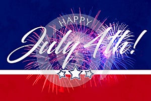 Happy July 4th Greeting with red and blue background