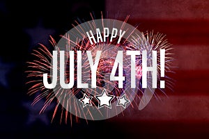 Happy July 4th Greeting with red and blue background