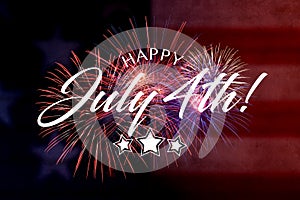 Happy July 4th Greeting with red and blue background