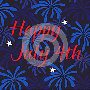 Happy july 4th on fireworks background