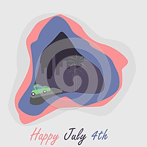 Happy July 4th Greeting Card with Fireworks. Illustration