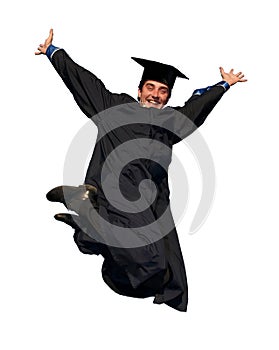 Happy jumping graduate isolated