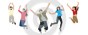 Happy jumping people, isolated on white background. Concept of victory, happiness, success and etc. Vector illustration
