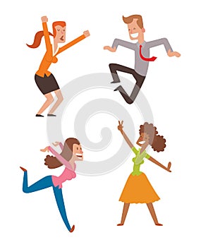 Happy jumping people vector set.