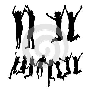 Happy Jumping Togetherness Silhouettes