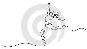 Happy jumping woman. Continuous one line drawing photo