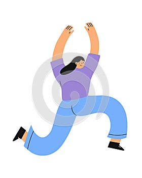 Happy jumping woman. Flat vector illustration.