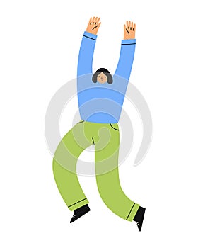 Happy jumping woman. Flat vector illustration.