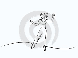 Happy jumping woman on white background.