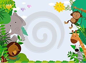 Happy jungle animals with copy space