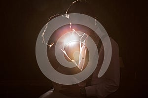 Happy just maried couple backlit