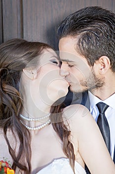 Happy just married couple kissing