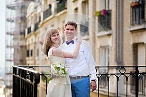 Happy just married couple on Montmarte