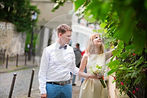 Happy just married couple on Montmarte