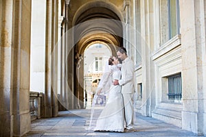 Happy just married couple in Paris