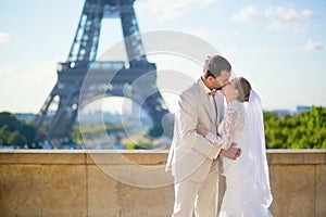 Happy just married couple in Paris