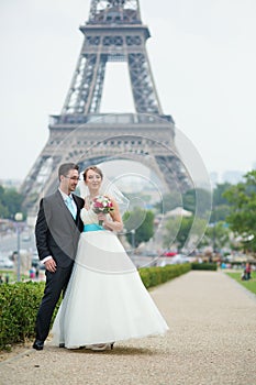 Happy just married couple in Paris