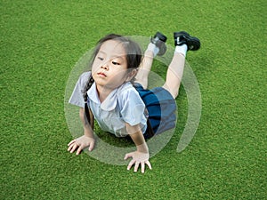Happy kid, asian baby child playing on playground
