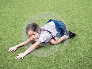 Happy kid, asian baby child playing on playground