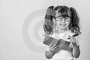 Happy kid back to school on white background. Ready for school. Back to school.