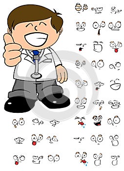 Happy Kid doctor cartoon expresion set