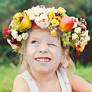 Happy Kid with Flowers Wreath