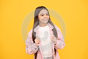 happy kid girl wear pink checkered shirt, fashion