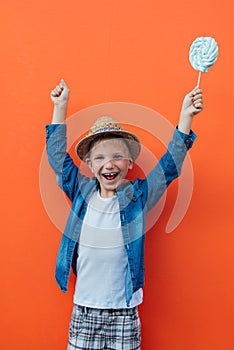 Happy kid lifestyle moments on colore backgrounds