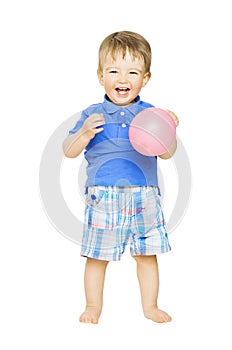 Happy kid little boy with balloon. Child smiling i