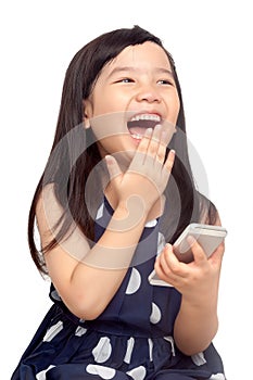 Happy kid playing on smartphone