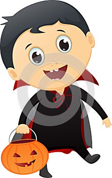 Happy kid wearing Dracula costume