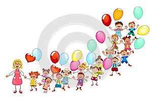 Happy kids with balloons on a walk