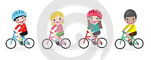 Happy kids on bicycles, Children riding bike,Kids riding bikes, Child riding bike, child on bicycle vector on white background,Ill