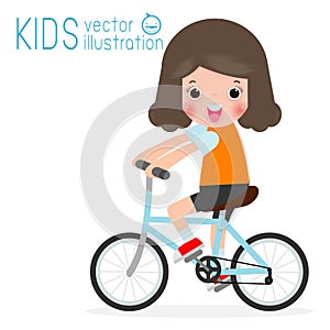 Happy kids on bicycles isolated on white background, children and sport Vector Illustration.
