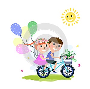 Happy kids on bicycles, Kids riding bikes, Child riding bike vector on white background