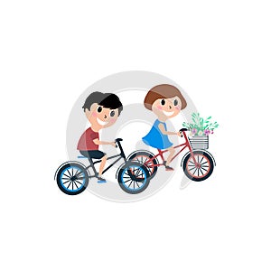 Happy kids on bicycles, Kids riding bikes, Child riding bike vector on white background