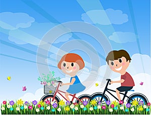 Happy kids on bicycles, Kids riding bikes, Child riding bike vector