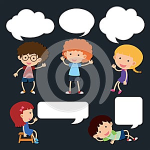 Happy kids with blank speech bubbles