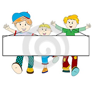 Happy kids cartoon with blank banner