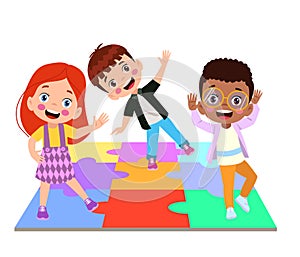 Happy kids cartoon collection. Multicultural children in different positions isolated on white background