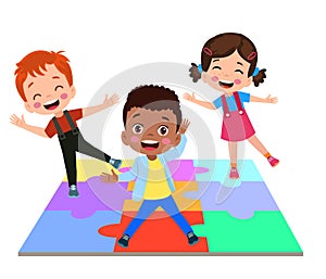 Happy kids cartoon collection. Multicultural children in different positions isolated on white background