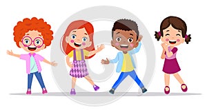 Happy kids cartoon collection. Multicultural children in different positions isolated on white background