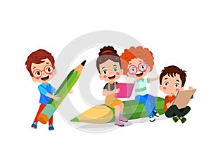 happy kids cartoon collection. Multicultural children in different positions isolated on white background